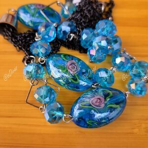 Long Blue Glass Bead Necklace